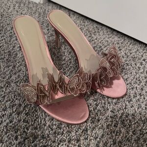 Butterfly detail open toe heels